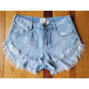 One Teaspoon Womens Light Wash Denim Frayed Hem Short SIZE 24